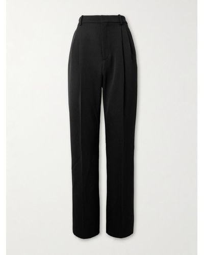 Saint Laurent Wide-leg Pleated Grain De Poudre Wool Trousers - Black