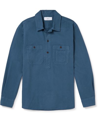 MR P. Herringbone Cotton Shirt - Blue