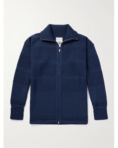 S.N.S. Herning Cardigan in lana con zip Fisherman - Blu