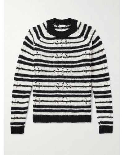 Dries Van Noten Striped Open-knit Wool Sweater - Black