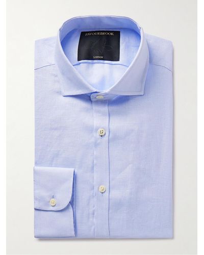 Favourbrook Camicia in lino con collo alla francese Bridford - Blu