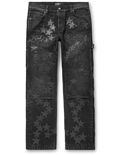 Amiri Chemist Carpenter Straight-leg Leather-appliquéd Jeans - Gray