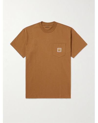 Carhartt T-shirt in jersey di cotone biologico con logo applicato - Marrone