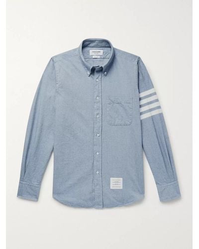 Thom Browne Button-down Collar Striped Cotton-flannel Shirt - Blue