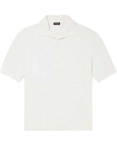 Zegna Knitted Cotton-blend Polo Shirt - White