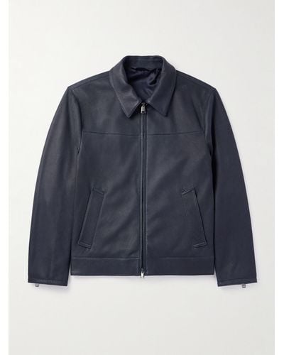 Brioni Full-grain Leather Blouson Jacket - Blue