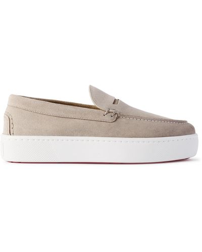 Christian Louboutin Paqueboat Suede Penny Loafers - White