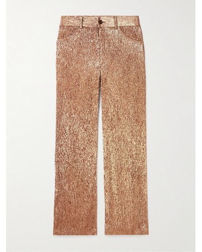 Séfr Duri Straight-leg Metallic Silk-blend Trousers - Natural