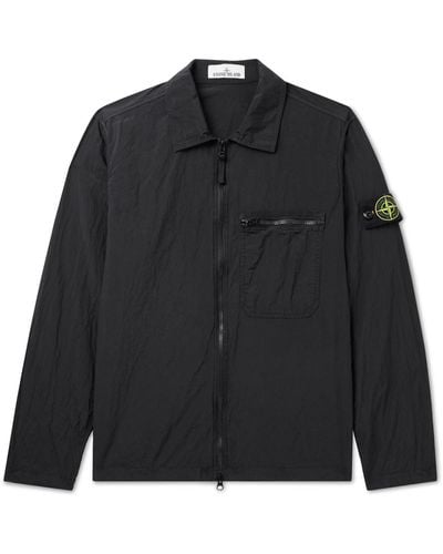 Stone Island Logo-appliquéd Garment-dyed Crinkle Reps Econyl® Nylon Overshirt - Black