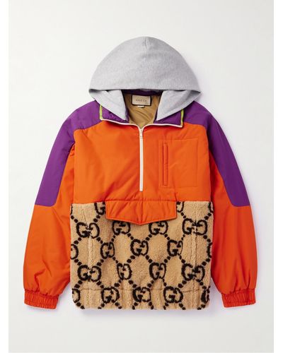Gucci Jacke aus Shell mit kurzem Reißverschluss und Besatz aus Fleece und Jersey - Orange