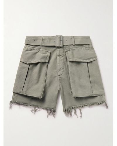 Dries Van Noten Pez Straight-leg Belted Frayed Garment-dyed Cotton Shorts - Grey