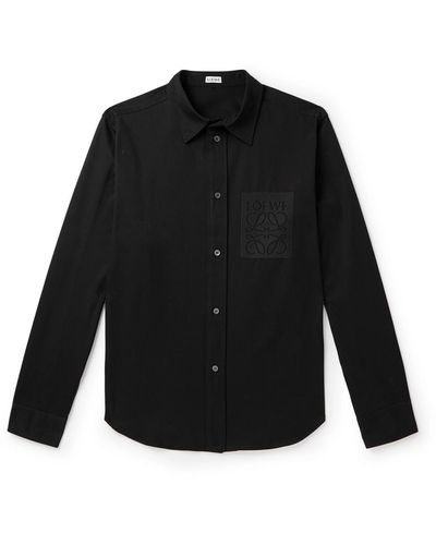 Loewe Logo-embroidered Cotton-poplin Shirt - Black