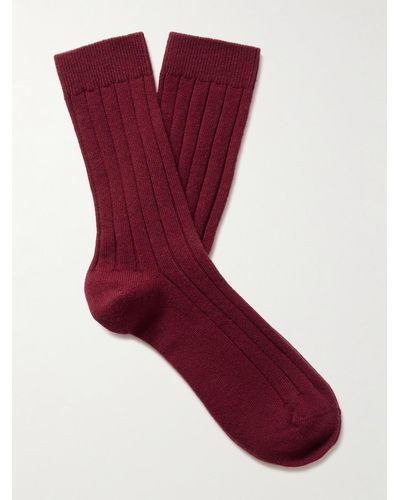Johnstons of Elgin Ribbed Cashmere-blend Socks - Red