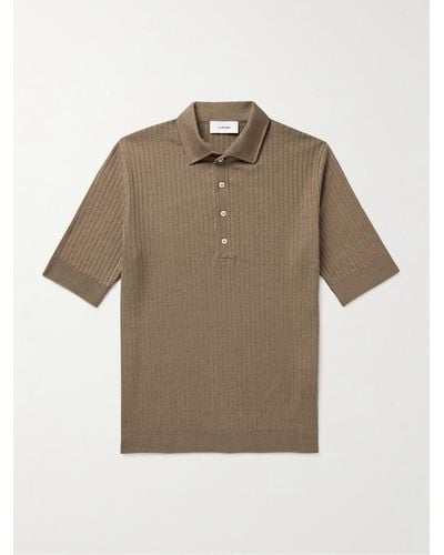 Lardini Slim-fit Ribbed Linen And Cotton-blend Polo Shirt - Natural