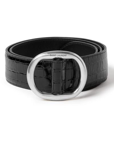 Saint Laurent 4cm Croc-effect Patent-leather Belt - Black