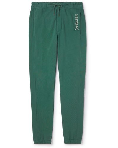 Saint Laurent Tapered Logo-embroidered Cotton-jersey Sweatpants - Green