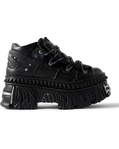 Vetements New Rock Embellished Leather Platform Sneakers - Black