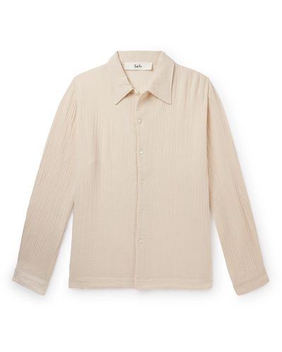 Séfr Ripley Textured Organic Cotton-blend Voile Shirt - White
