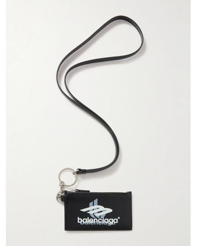Balenciaga Kartenetui aus Leder mit Schlüsselband und Logoprint - Weiß