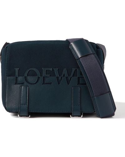 Loewe Military Xs Leather-trimmed Canvas Messenger Bag - Blue