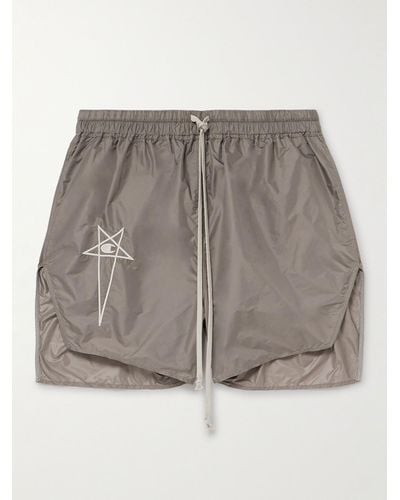 Rick Owens Champion Dolphin Straight-leg Embroidered Recycled-shell Shorts - Grey