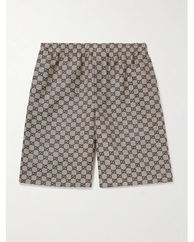 Gucci Gerade geschnittene Shorts aus Jacquard aus einer Leinenmischung mit Logomuster - Grau
