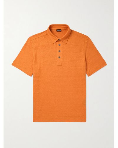 ZEGNA Slim-fit Linen Polo Shirt - Orange