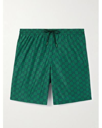 Gucci Straight-leg Mid-length Logo-print Swim Shorts - Green