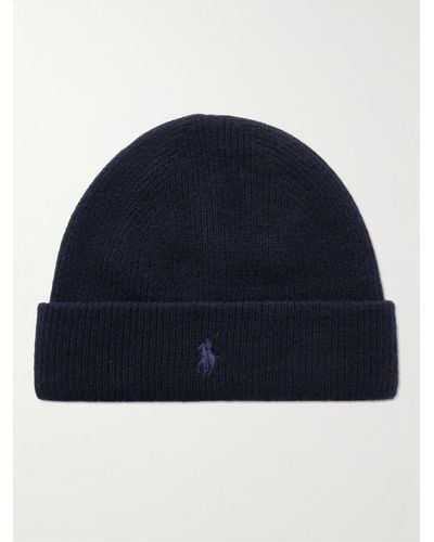 Polo Ralph Lauren Logo-embroidered Ribbed Cashmere Beanie - Blue