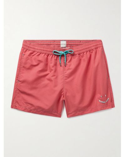 Paul Smith Shorts da mare corti slim-fit in tessuto riciclato con logo ricamato Happy - Rosso
