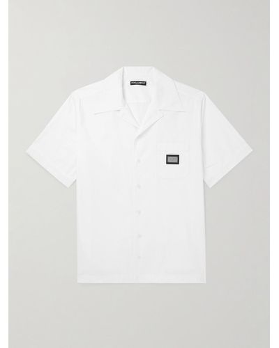 Dolce & Gabbana Oversized Camp-collar Logo-appliquéd Cotton-poplin Shirt - White