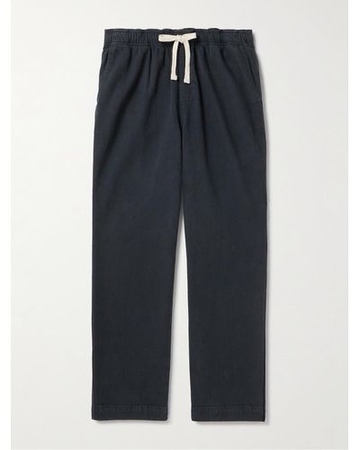 FRAME Travel Tapered Cotton Drawstring Trousers - Blue