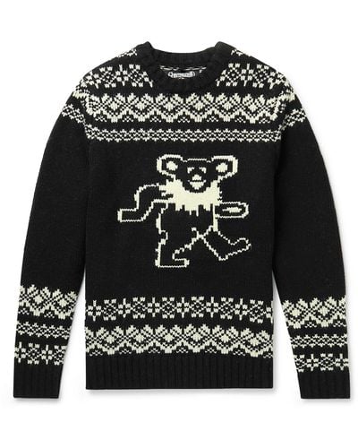 Schott Nyc Grateful Dead Intarsia Wool-blend Sweater - Black