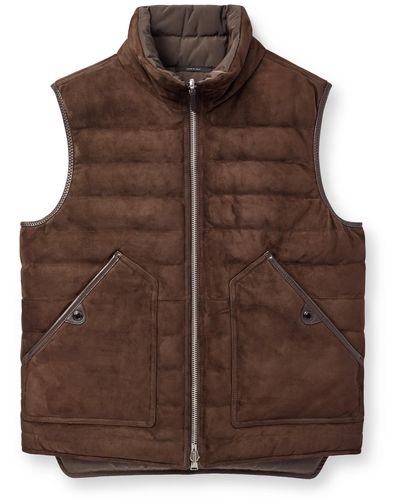 Tom Ford Slim-fit Reversible Quilted Leather-trimmed Suede And Shell Down Gilet - Brown
