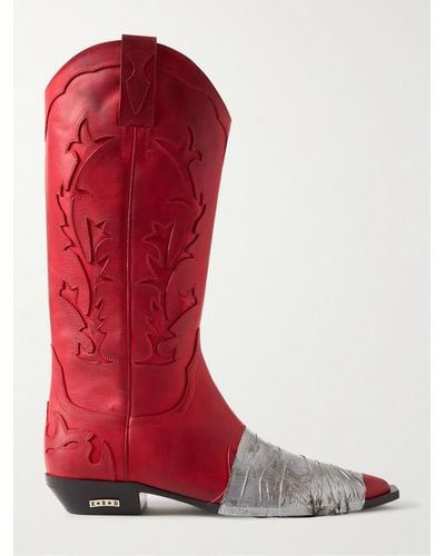 Enfants Riches Deprimes Embellished Panelled Leather Cowboy Boots - Red
