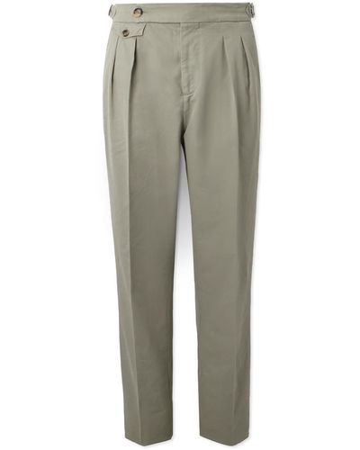 Brunello Cucinelli Tapered Pleated Cotton-twill Suit Pants - Green