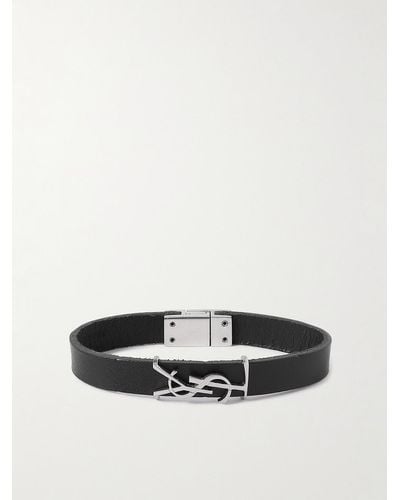 Saint Laurent Opyum Leather And Silver-tone Bracelet - White