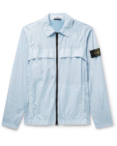 Stone Island Logo-appliquéd Garment-dyed Crinkle Reps Nylon Overshirt - Blue