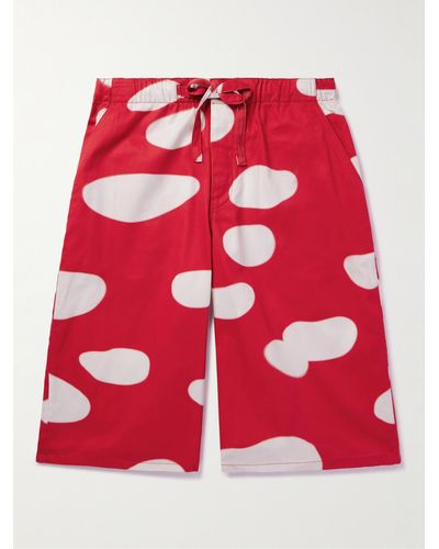 Loewe Wide-leg Printed Cotton-twill Shorts - Red