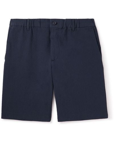 NN07 Theodor 1040 Straight-leg Stretch Organic Cotton-seersucker Shorts - Blue