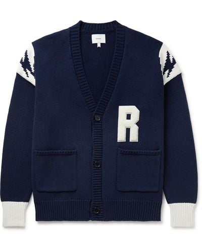 Rhude Logo-appliquéd Intarsia-knit Cotton Cardigan - Blue