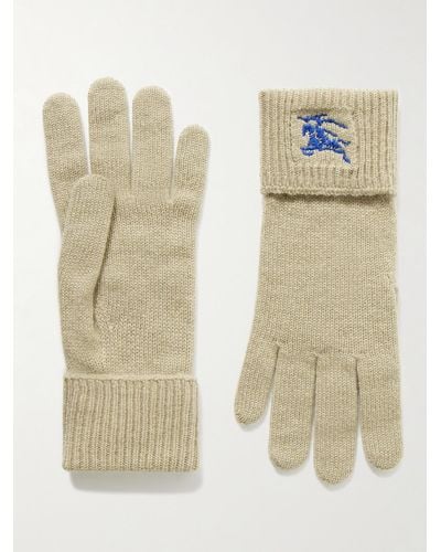 Burberry Logo-embroidered Cashmere-blend Gloves - Natural