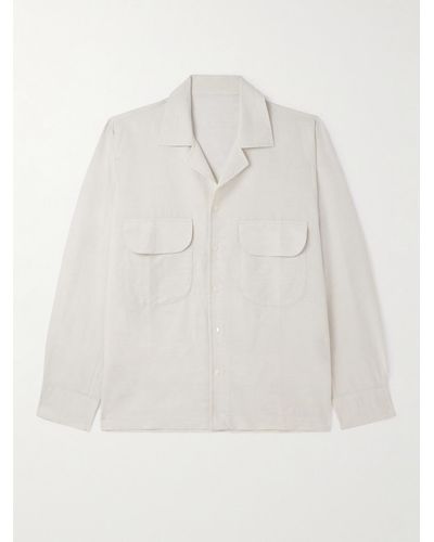 STÒFFA Overshirt in misto lino e cotone con colletto aperto - Bianco