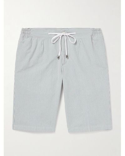 De Petrillo Straight-leg Striped Cotton-seersucker Drawstring Shorts - Blue