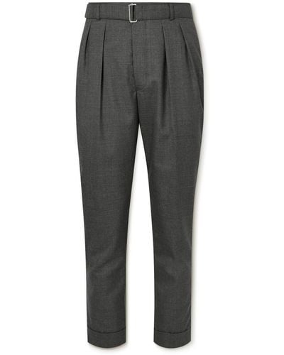 Officine Generale Pierre Straight-leg Belted Pleated Wool Suit Pants - Gray
