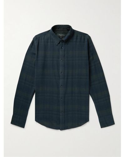 Rag & Bone Fit 2 Tomlin Button-down Collar Checked Cotton-flannel Shirt - Blue