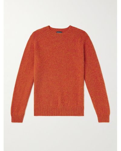 Drake's Pullover in lana Shetland spazzolata - Rosso