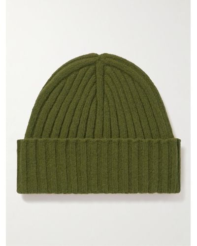 De Petrillo Ribbed Merino Wool And Cashmere-blend Beanie - Green