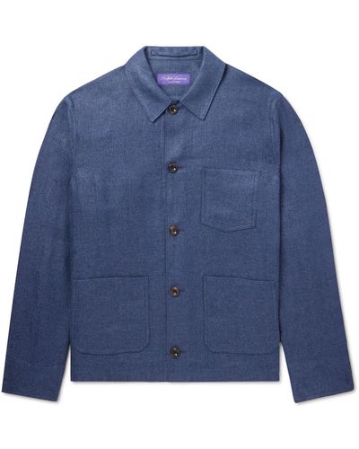 Ralph Lauren Purple Label Burnham Herringbone Linen And Silk-blend Overshirt - Blue