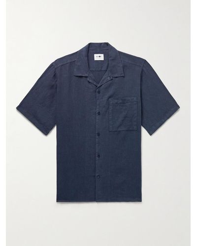 NN07 Julio 5706 Convertible-collar Linen Shirt - Blue